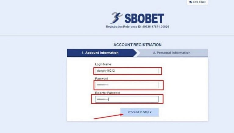 Điền đầy đủ thông tin tài khoản theo Sbobet yêu cầu